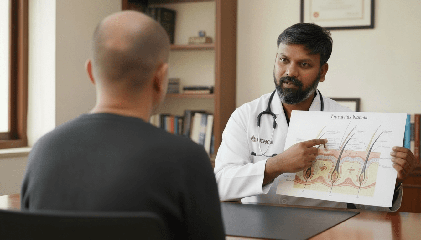 Dr. John Watts in consultation at Trichos clinic